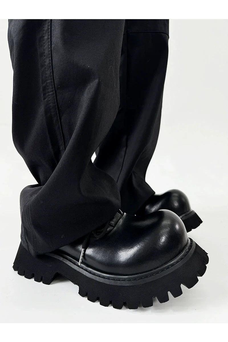 Chunky Black Leather Lug Sole Derby Shoes