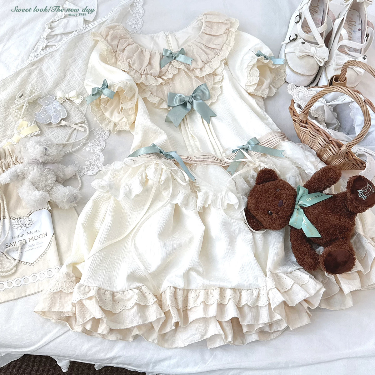 “Sleepingdoll” Handmade Cheese Butterfly Bow Low-Waist Jacquard Point D’Art Tulle Apron Dress