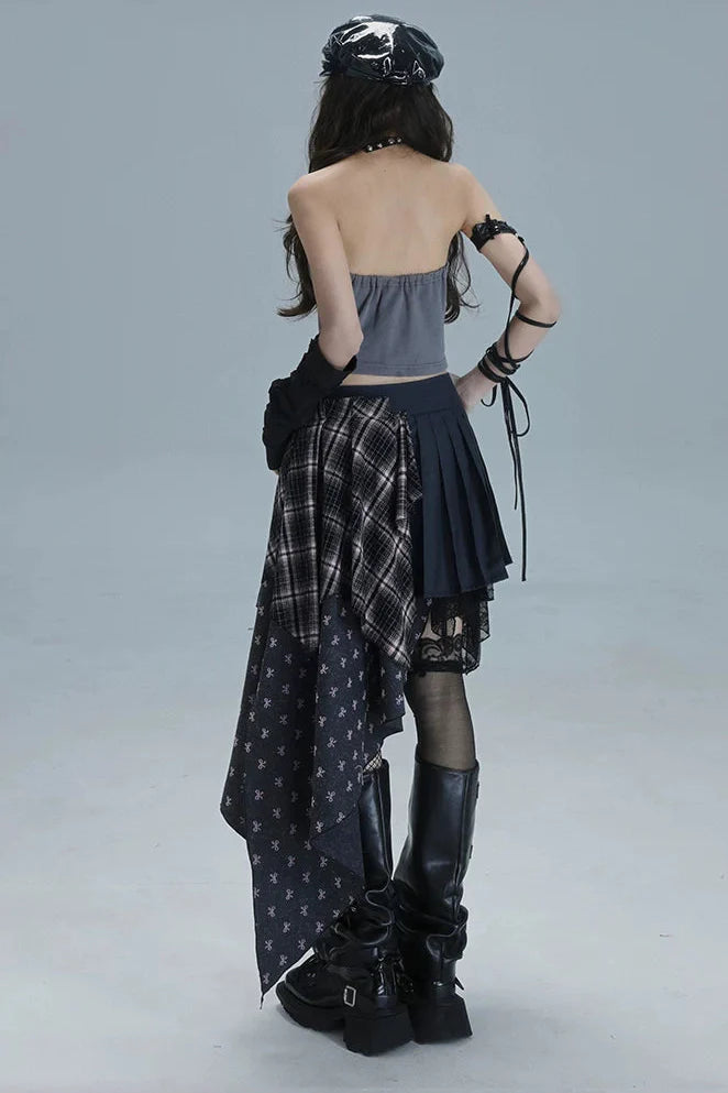 Check Patchwork Asymmetrical Skirt
