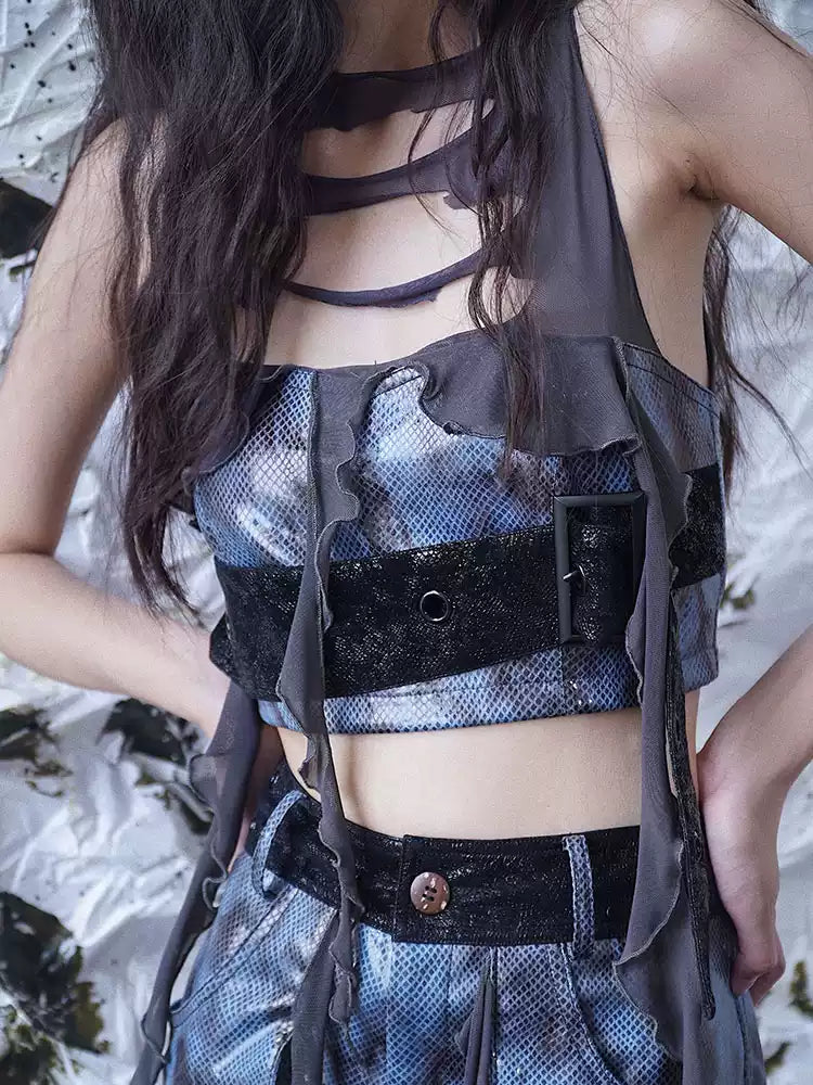 Blue Margaret ripped leather vest
