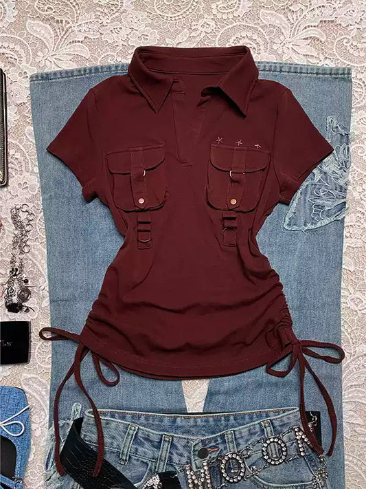 Burgundy Polo Collar T-Shirt