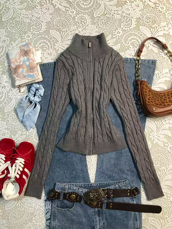 Gray twist sweater cardigan