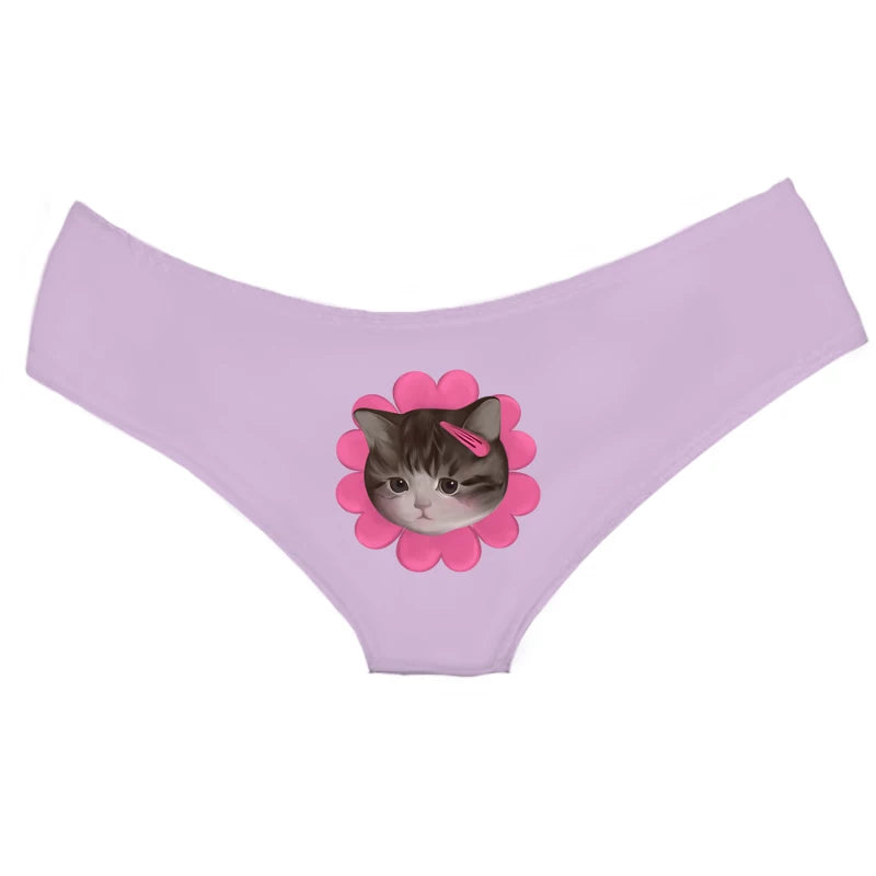 Sweet Pure-Desire Cute Cat Ice-Silk Underwear for Girls, Cotton Crotch, European &amp; American Sexy Hip-Hugging, Seamless, Japanese-Style Mid-Low Waist