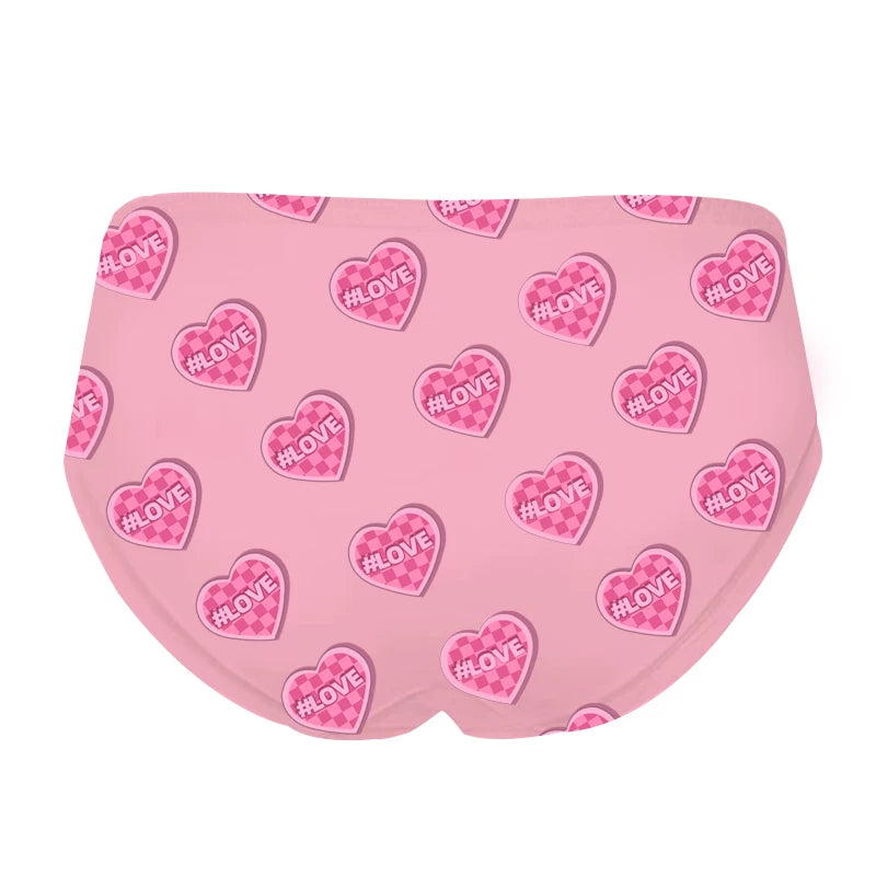 Original Sweet Cute Girl Ice Silk &amp; Cotton Gusset Lingerie, Sexy Heart Print, High-Elastic Full-Cover Triangle Panty for Students