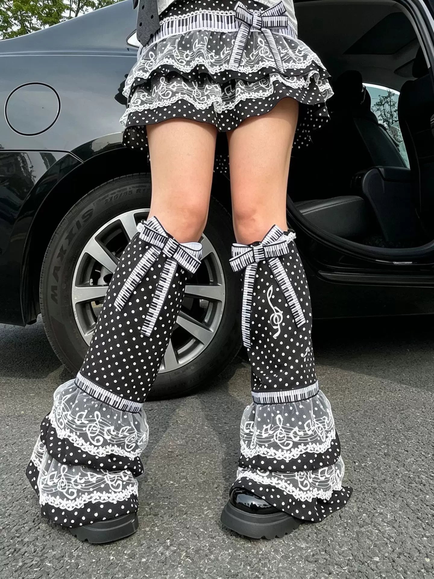 Sumyee Polka Dot Note Cosplay Puffy Skirt Sexy Sweet Lace Flounce Cake Mini Skirt Petticoat