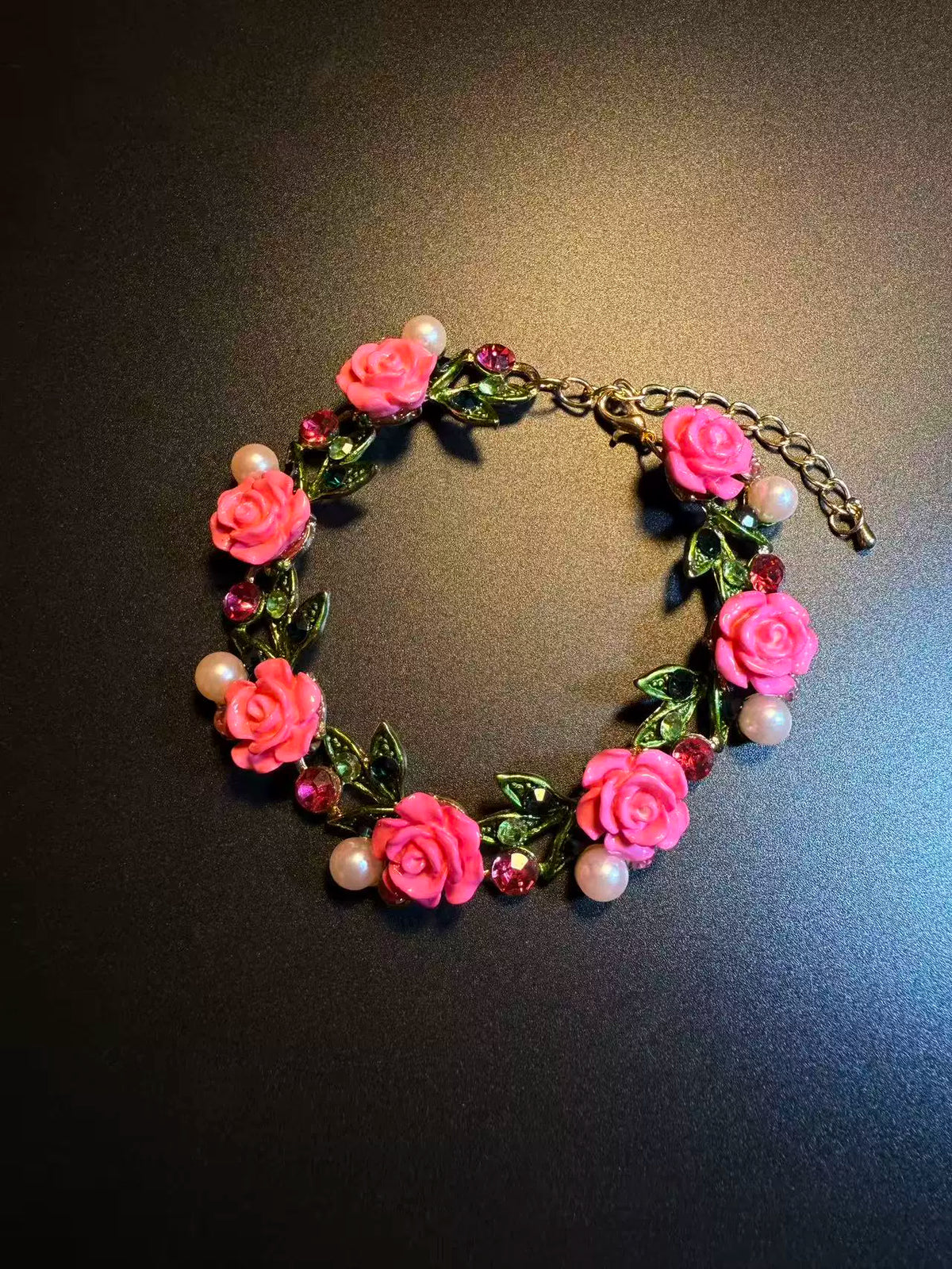 Blooming Olive Vintage Rosy Garland Pink Floral Bracelet