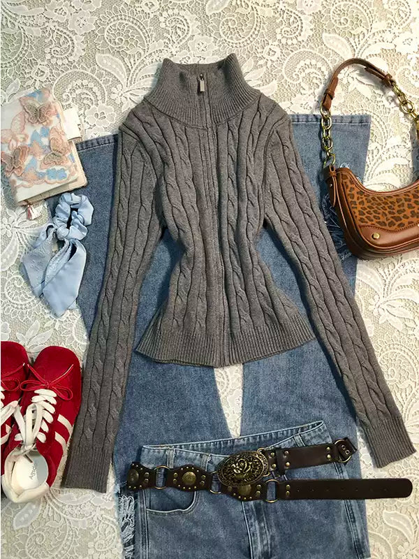 Gray twist sweater cardigan