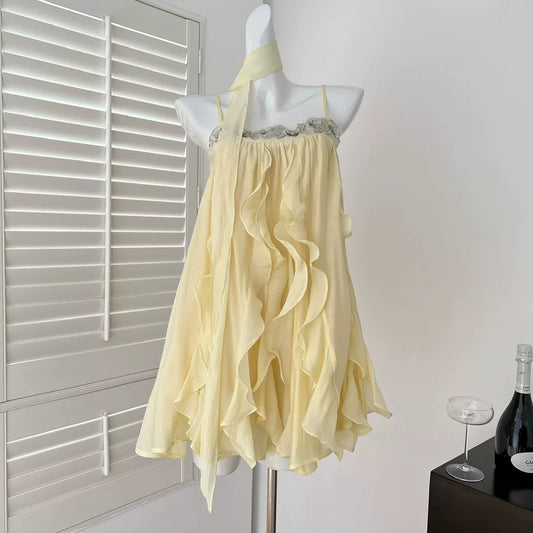 Meiyou Handmade 2026 Summer New Arrivals—In-Stock Chinese Hanfu Inspired French-Style Chiffon-Look Ruffle Slip Dress, Vacation Dress with Elegant Ruffled Camisole