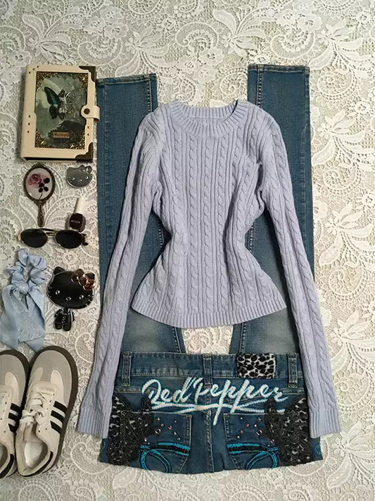 blue retro twist sweater