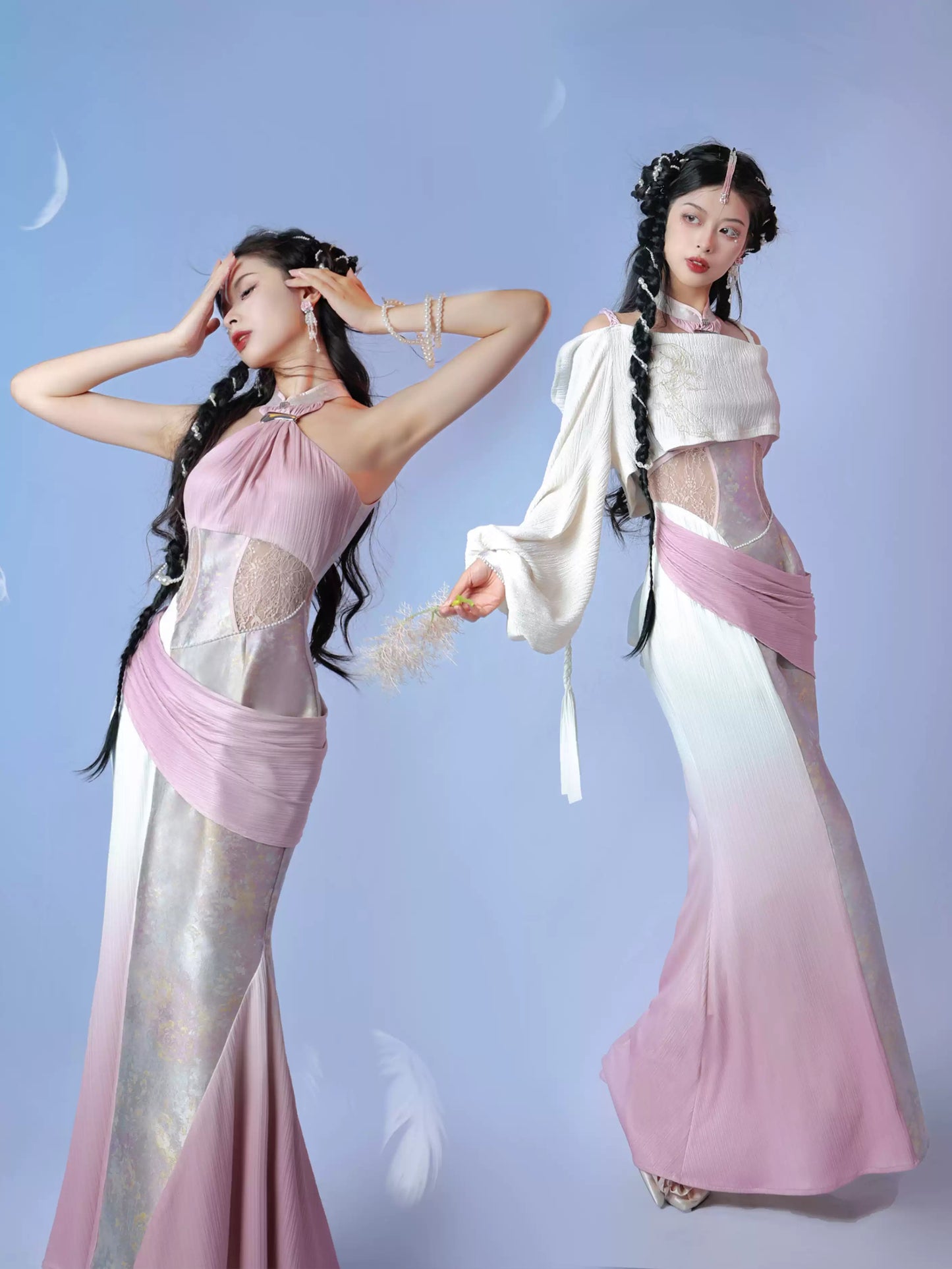 Soft Light Embroidery Jacquard Cheongsam Dress