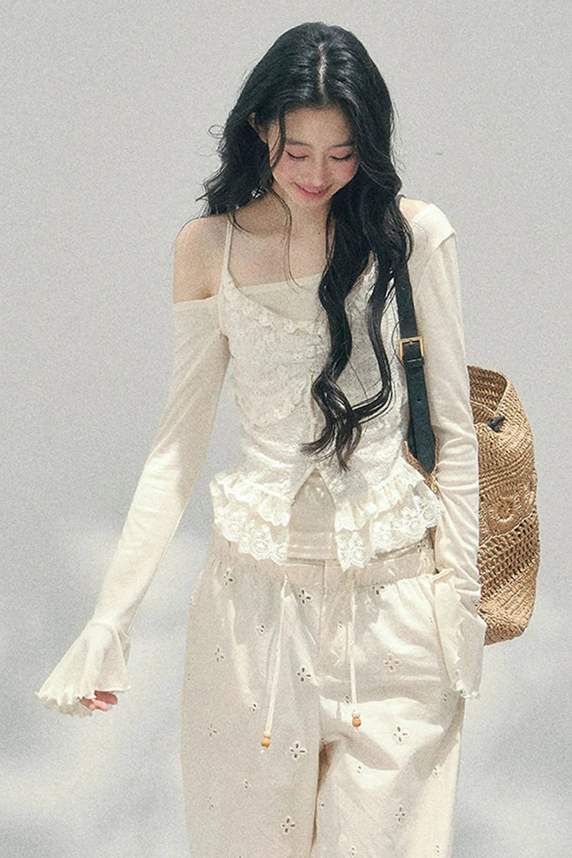 Lace Asymmetrical Strap Top