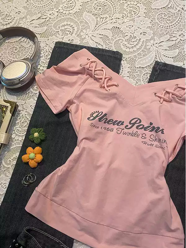 Pink V-neck T-shirt