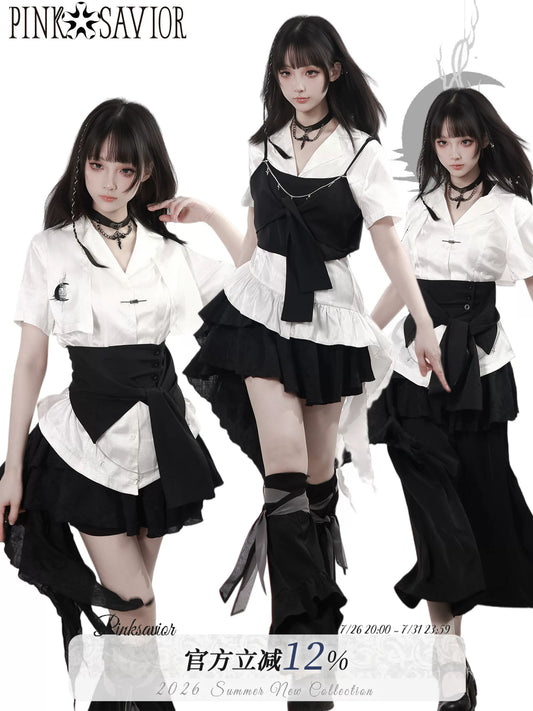 Ships Now [“Moon-Washed Floating Clouds”] Chiseled Character Pattern New Chinese-Style Waist Belt, Asymmetrical Design for Layering Underwear to Slim