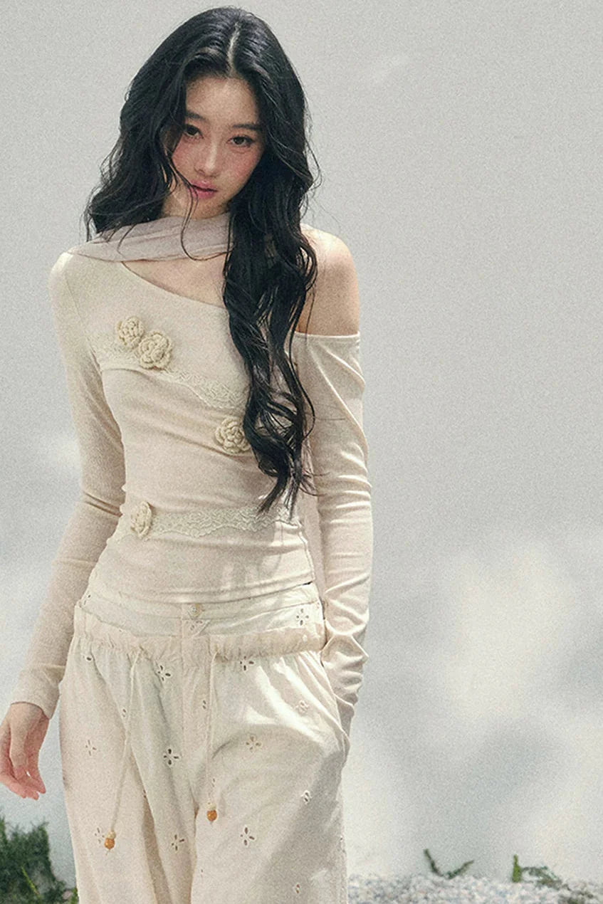 Rose Whisper Lace Off-Shoulder Top
