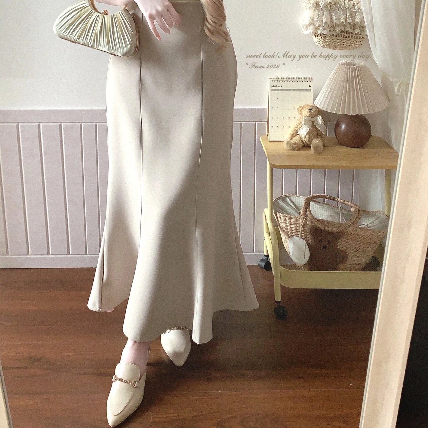 Handmade Clear-Style Vintage Japanese High-Waist Elegant Chic Mermaid Midi Skirt