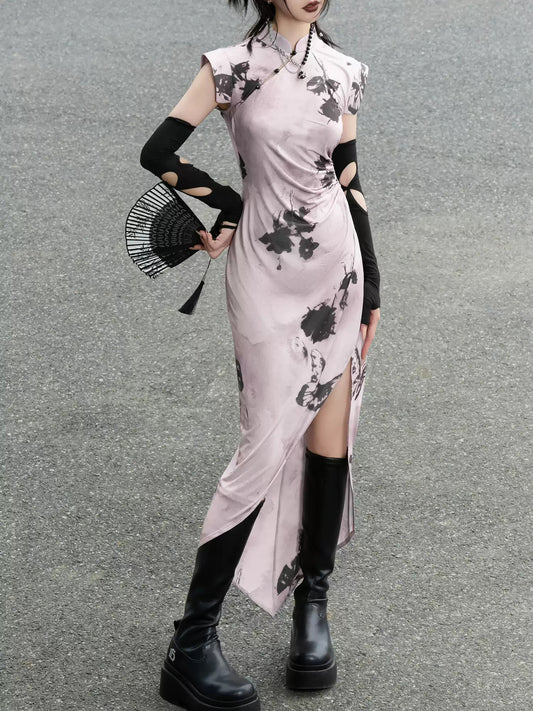 Purple Butterfly Knitted Cheongsam Dress