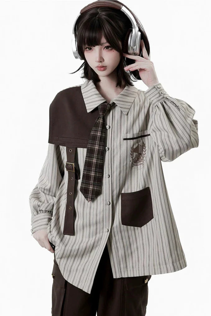 Striped Shirt Dress + Shirt + Cargo Pants + Tie