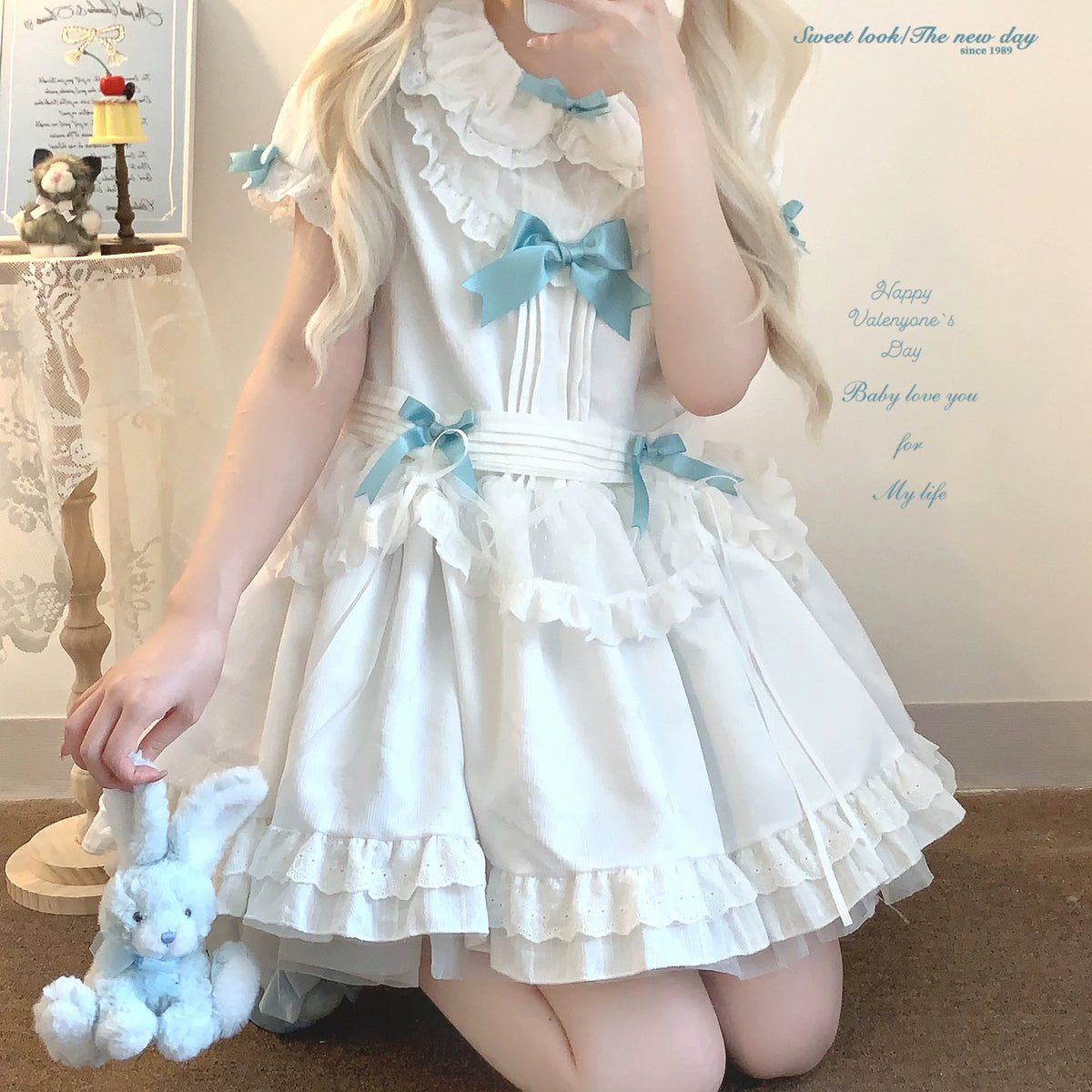 “Sleepingdoll” Handmade Cheese Butterfly Bow Low-Waist Jacquard Point D’Art Tulle Apron Dress