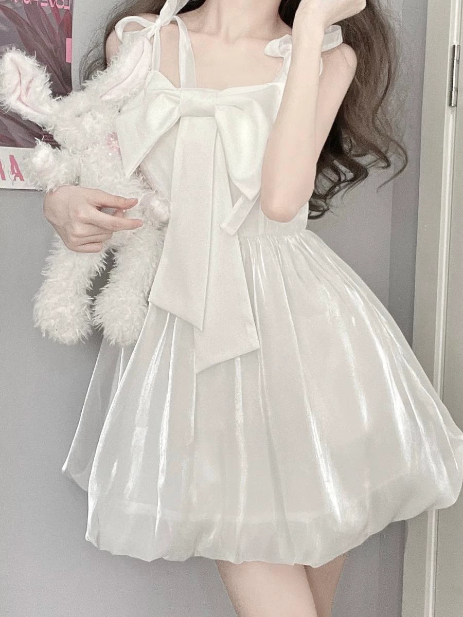 Princess Puff Sleeve Tulle Dress | Bow Corset Fairy Dress for Women