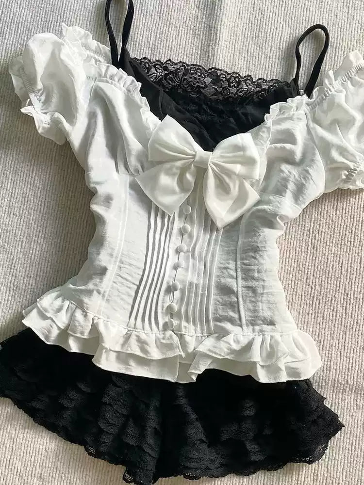 Retro White Bow Shirt