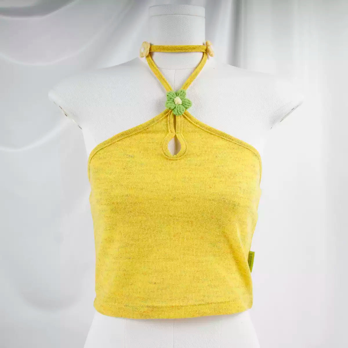 Spring Green Yellow Halter Crochet Flower Vest