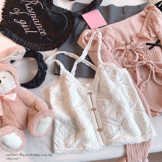 Last-Stock yxt* Nature-Inspired Sexy Hollow Jacquard Tassel “Pure-Desire” Knit Cami Top