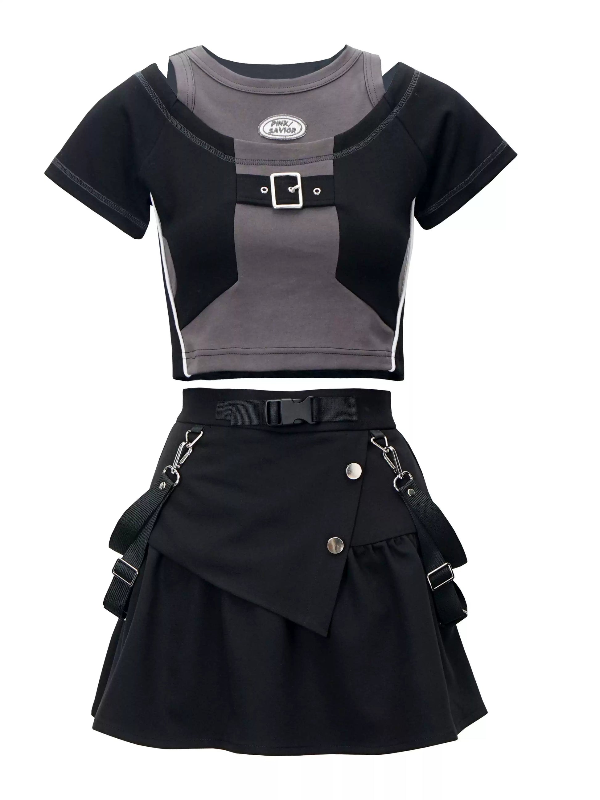 pinksavior【Fengjian】Summer Casual Lapel Contrast Letter Embroidery Youthful Short-Sleeve Set, Cool and Comfortable