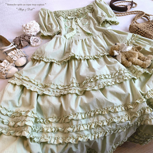 Satin Bow Dress | Cottagecore Vintage Short Sleeve Feminine Dress