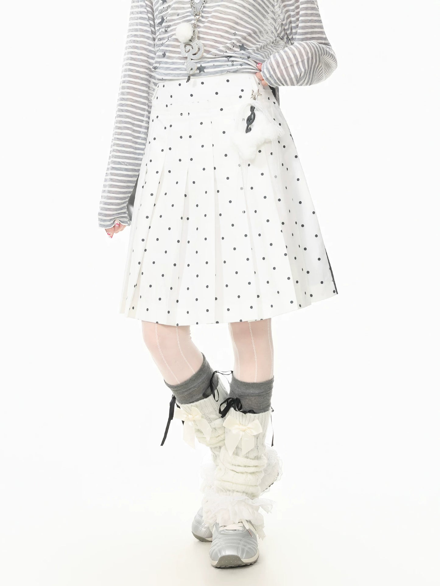 Languid Park Blue Ghost Park Polka Dot Two-Way Pleated Skirt for Women Summer Casual Short Skirt