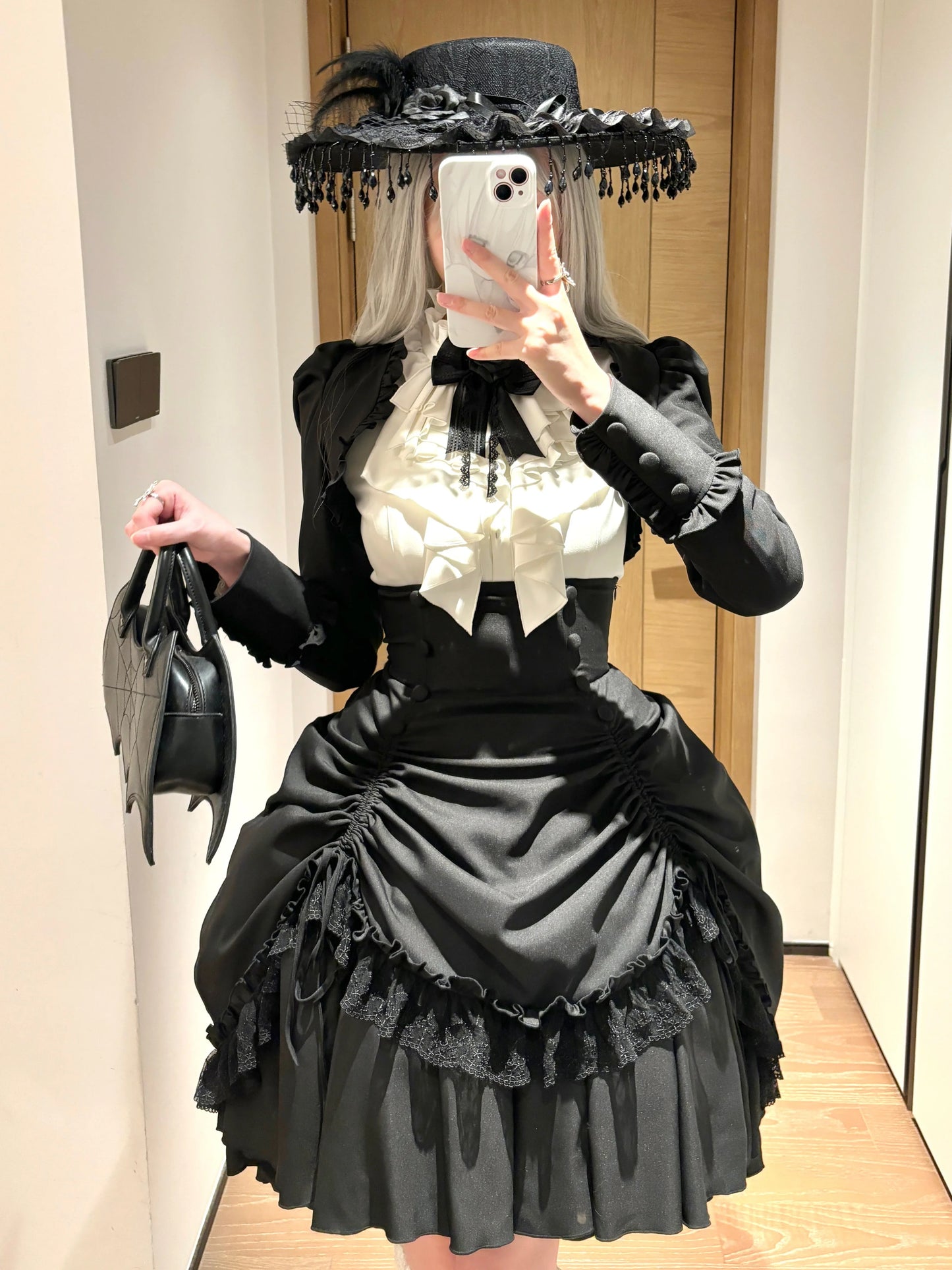 [Pre-order] Dark Gothic Black Corset Layered Pull-Up Skirt