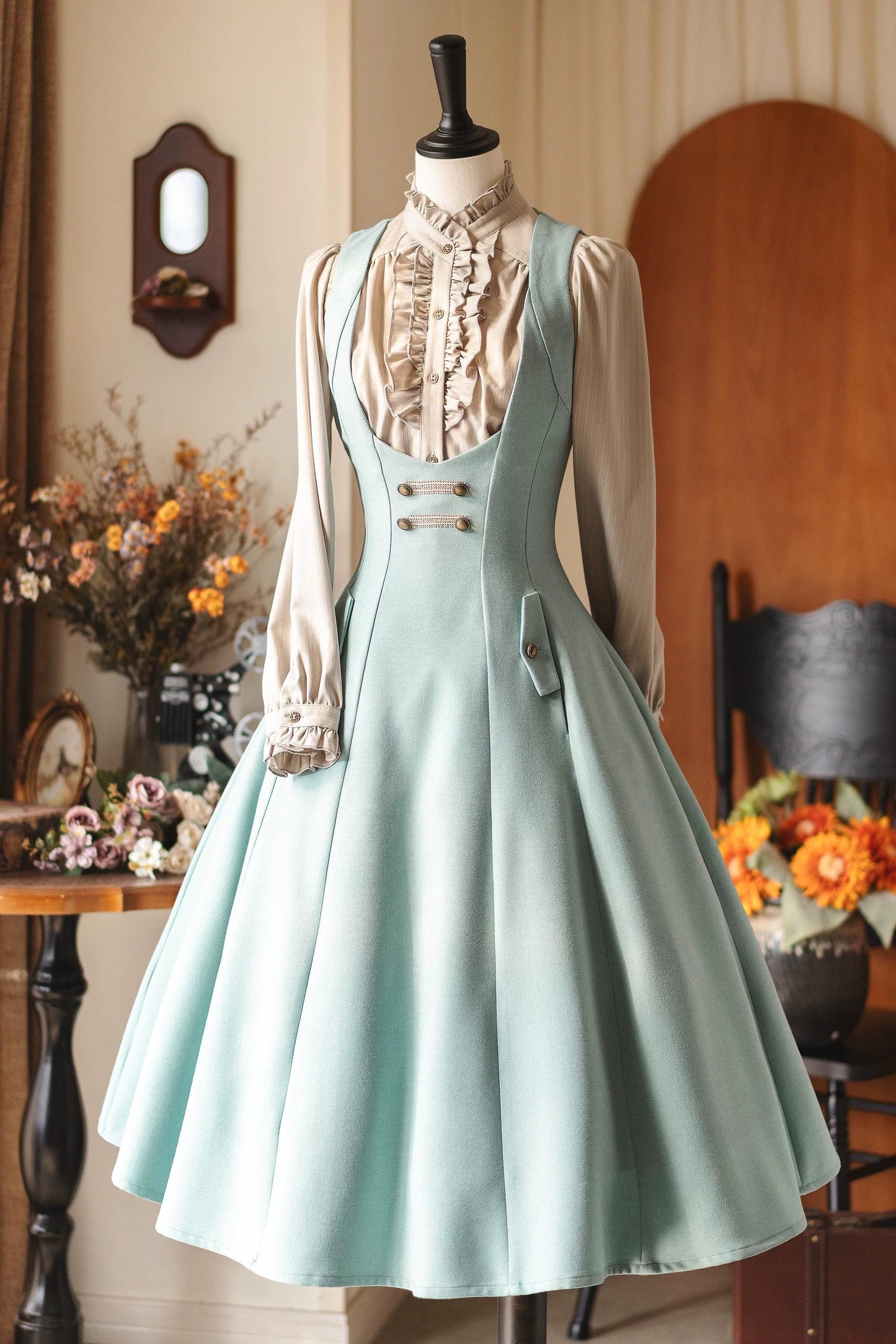 Retro Waist Cinching Suspender Skirt