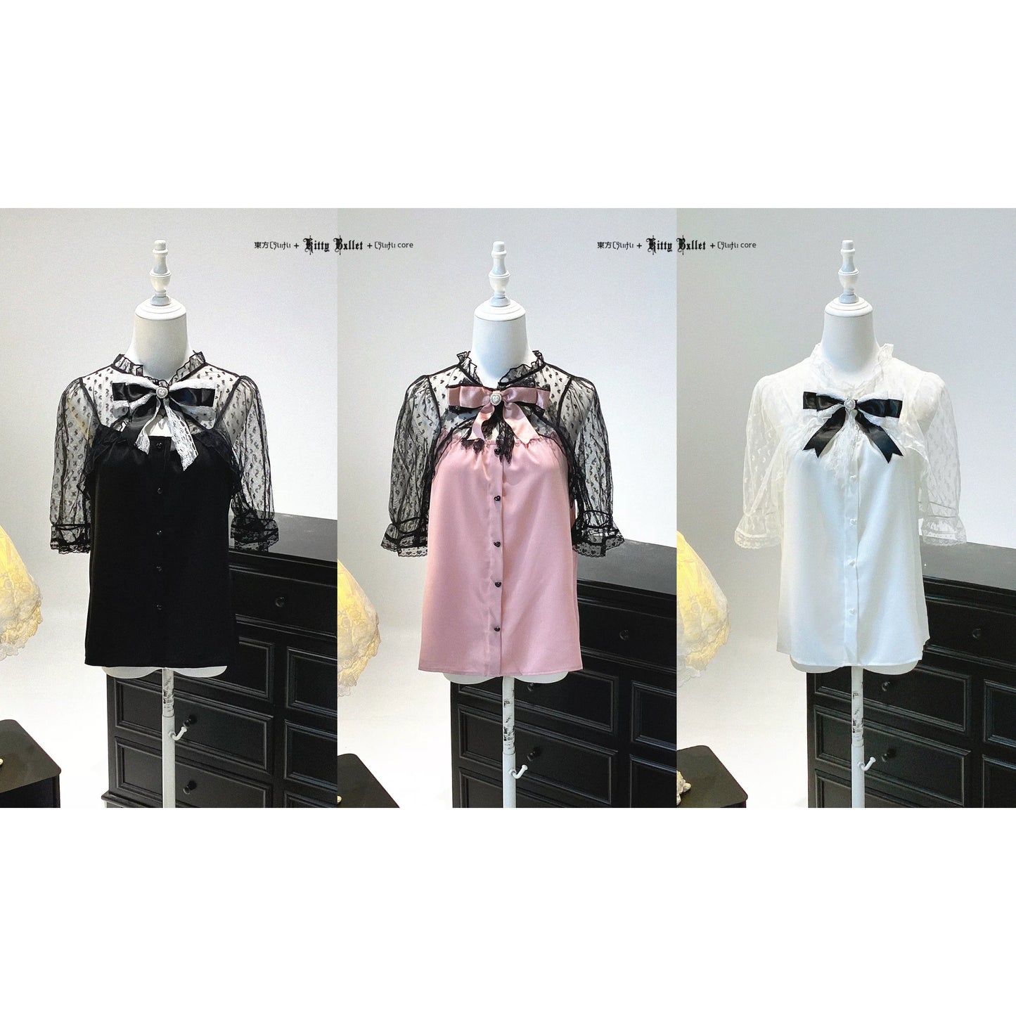 KittyBxllet Original 【Lace Girl】 Sweet Lace-Print Mesh Chiffon Top