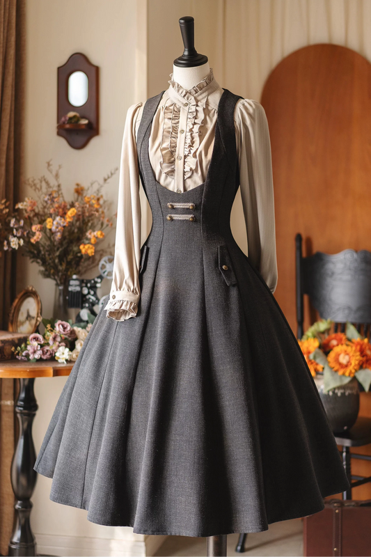 Retro Waist Cinching Suspender Skirt