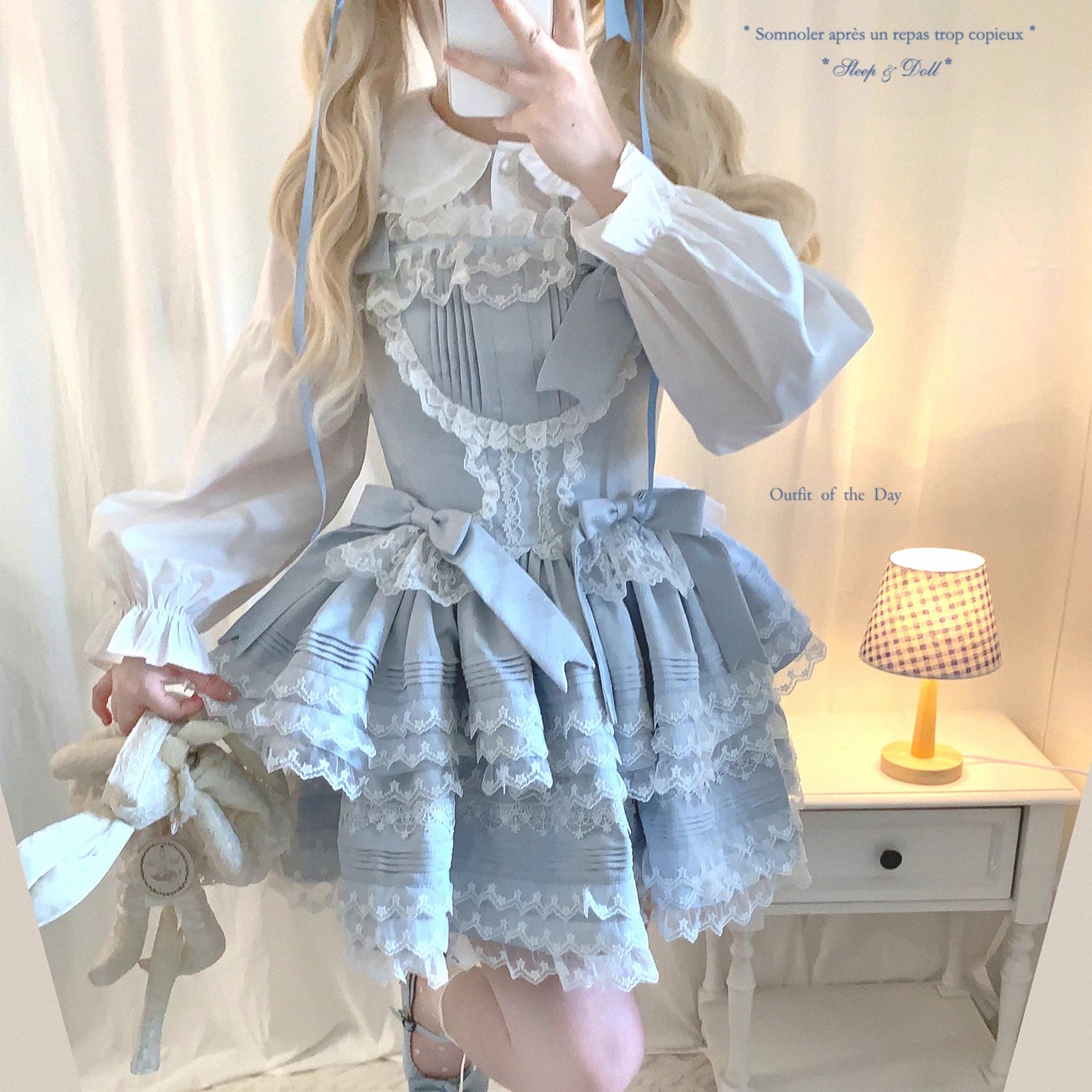 Last-Stock xcy Sweet Girl Butterfly Bow Embossed Star Pattern Lace Layered Puffy Cake Slip Dress