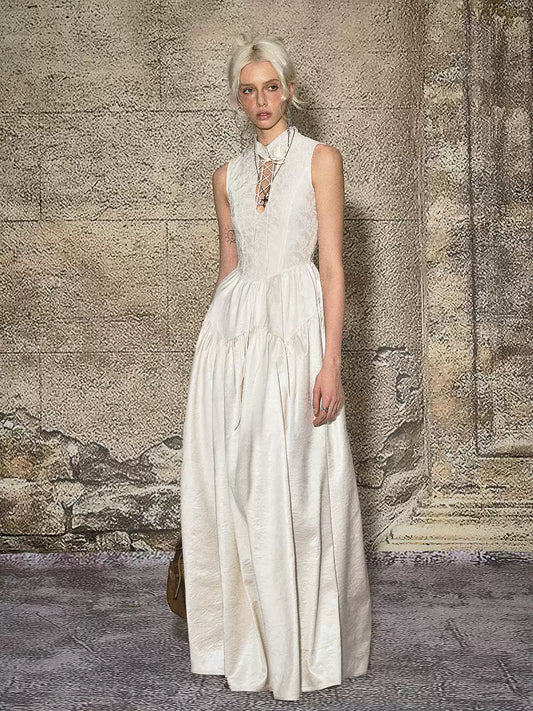 French Lace-up Sleeveless Waist Dress