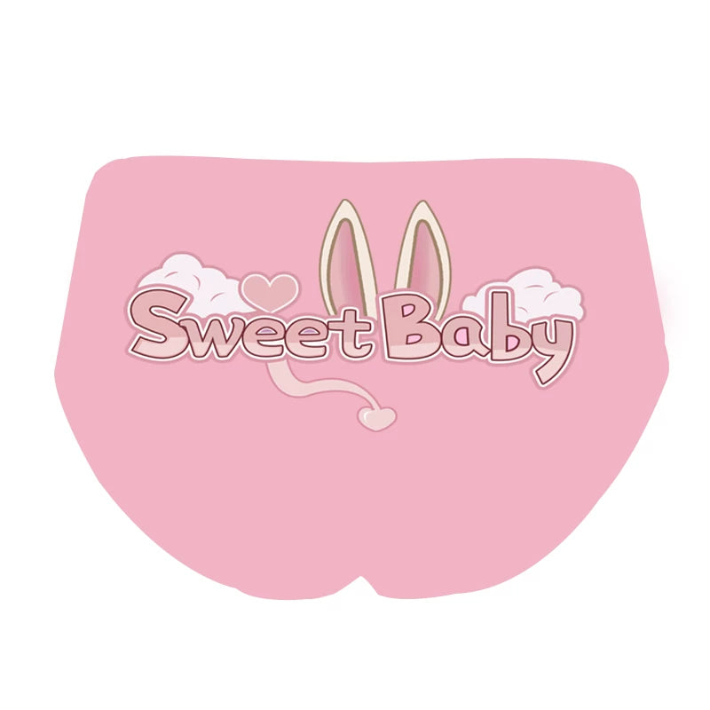 Original Cute Bunny Print Ice Silk Underwear with Pure Cotton Gusset Seamless Stretch Triangle Panties for Girls Japanese-Style Sexy Comfort