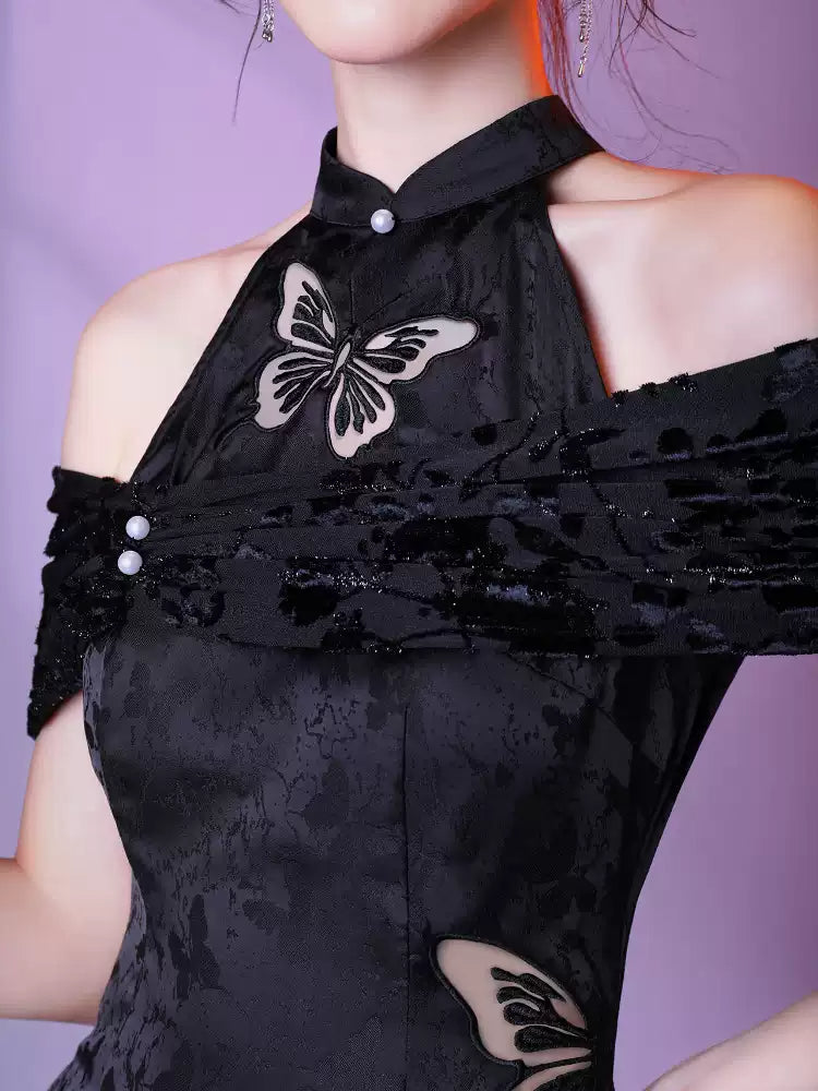 Butterfly Jacquard Fishtail Cheongsam Dress