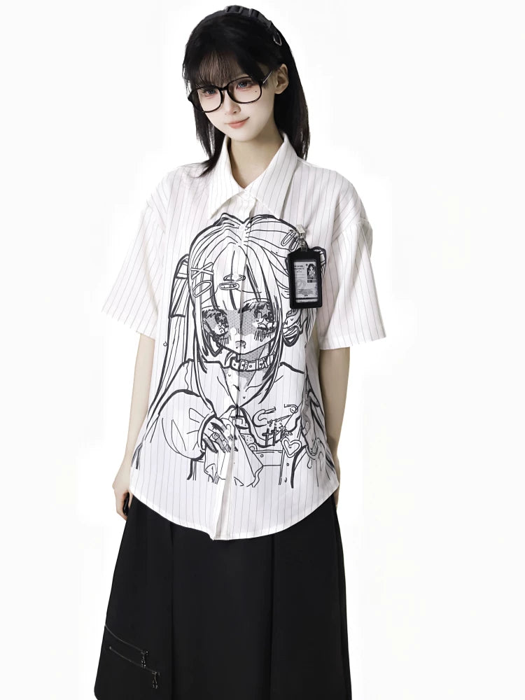 Ready Stock, Ships Fast “Noisy Summer Dream” Oversized All-Over Print Shirt Short Sleeve Summer-Autumn Draping Design Matching Set