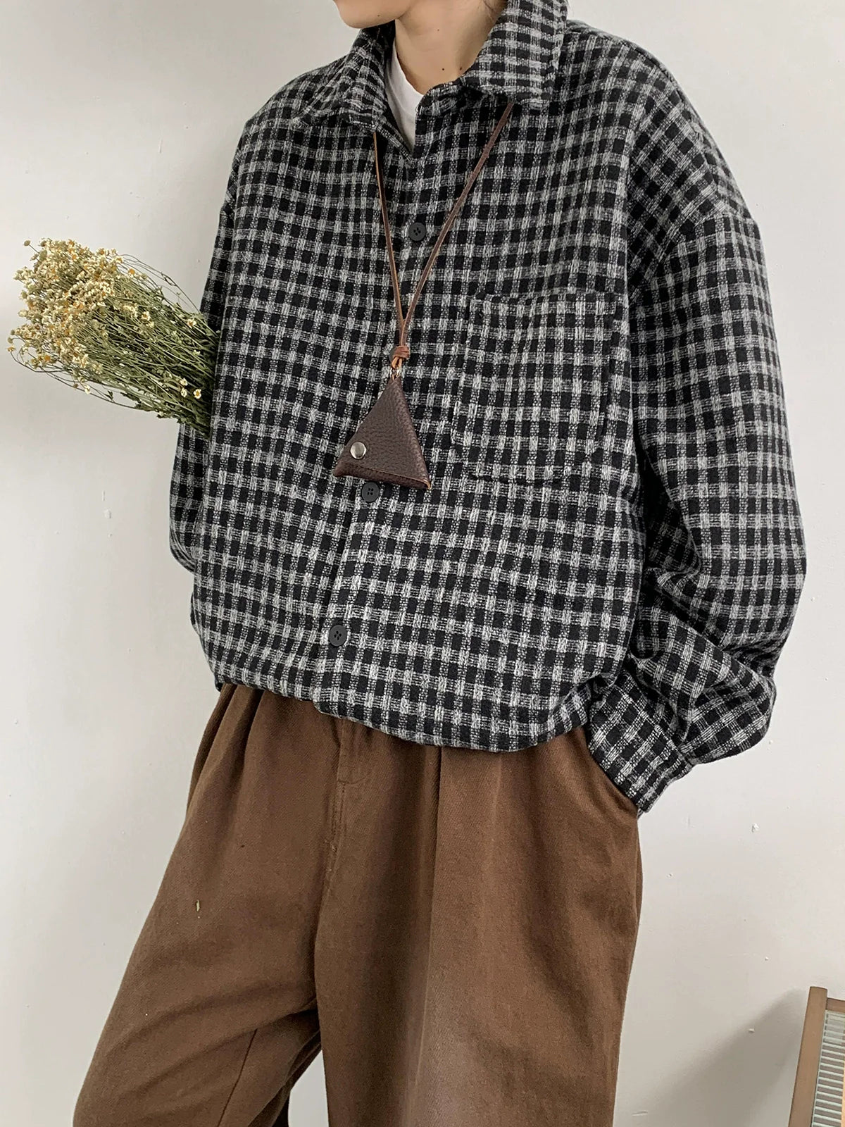Oversized Brown Plaid Flannel Shirt