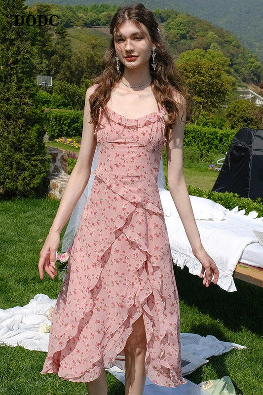 Vacation French Pink Floral Dress