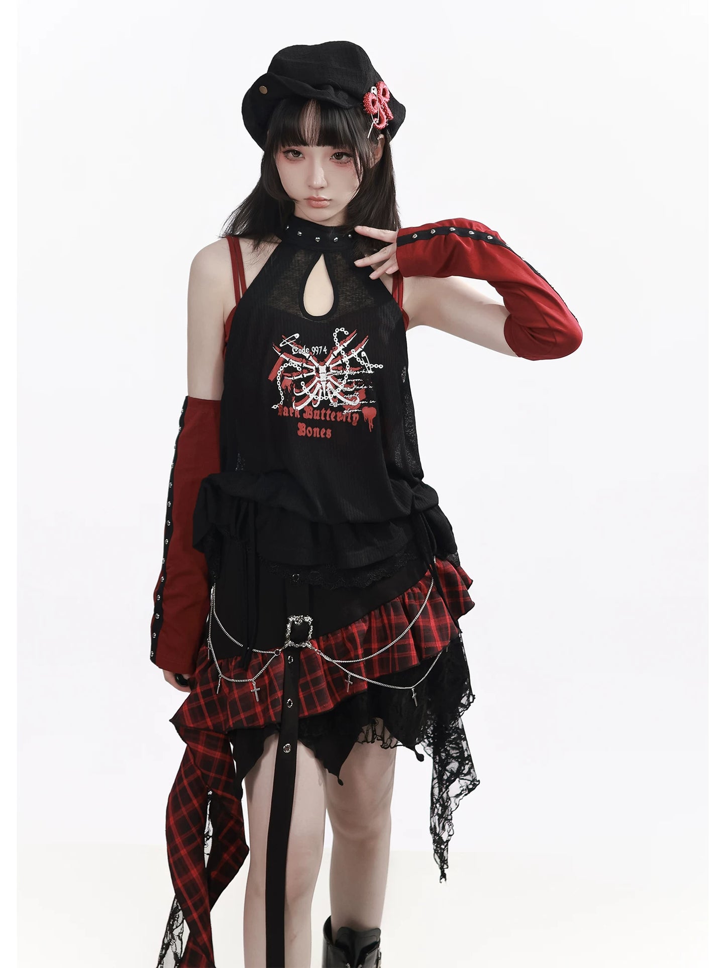 Ready Stock Ships Fast 【Banded Songbird Bone】 Irregular Shawl with Camisole, Summer Cool Styling, Irregular Plaid Skirt Matching