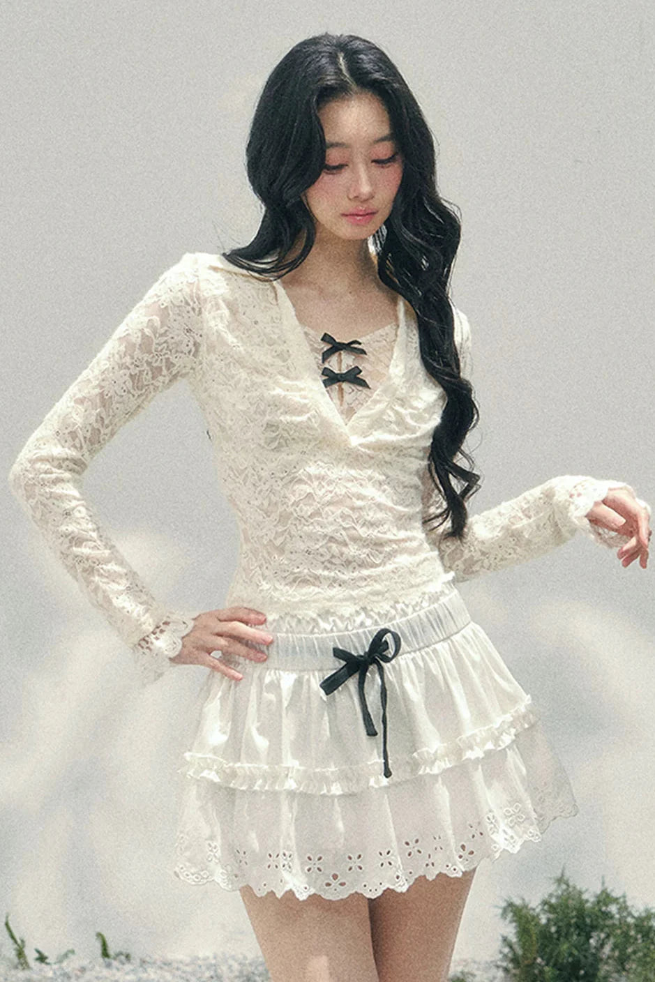 Lace Ribbon Slim Top