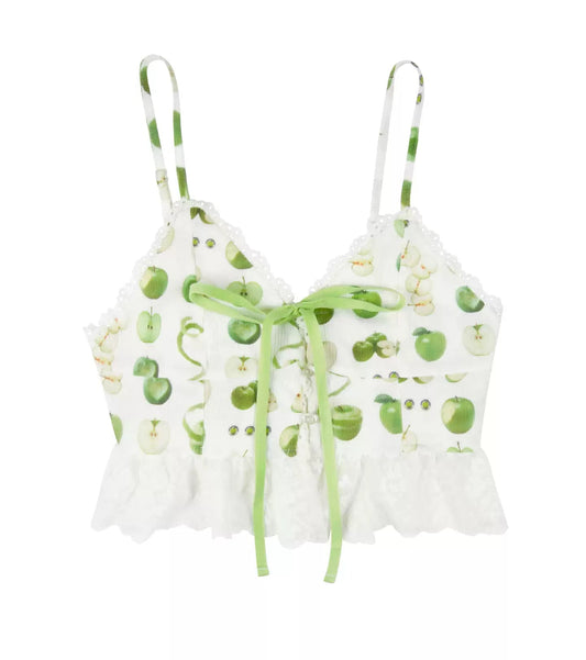 green apple printed lace tie cute little vest