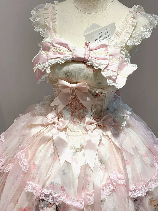 Sweet Strawberry-Cute Bear Lolita Dress Worries—Adorable Lolita SP Butterfly Bow Everyday Princess Dress, Summer