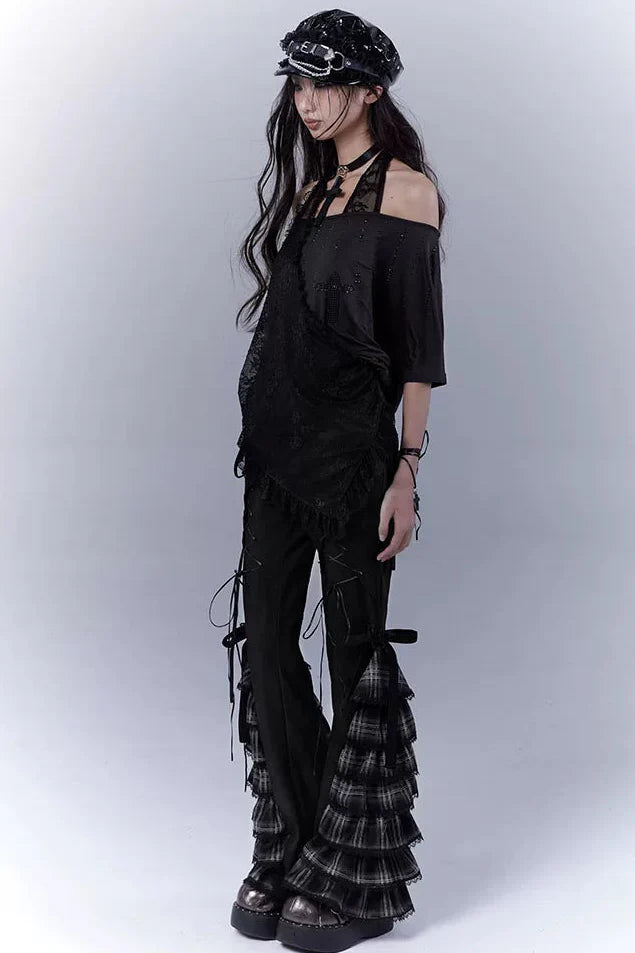 Check Lace Slimming Pants