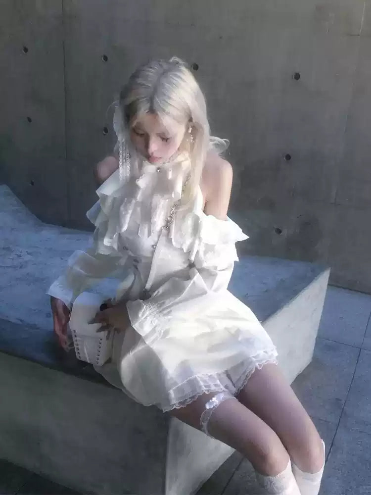 White Halter-neck Ruffled Angelic Dress