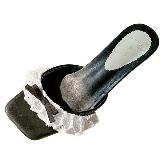 PINKYO Original French Bow Open-Toe Heeled Slippers for Women—Elegant Chic Spring/Summer Dressy Home & Going-Out Sandals