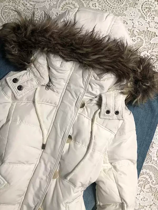 white hooded cotton-padded jacket