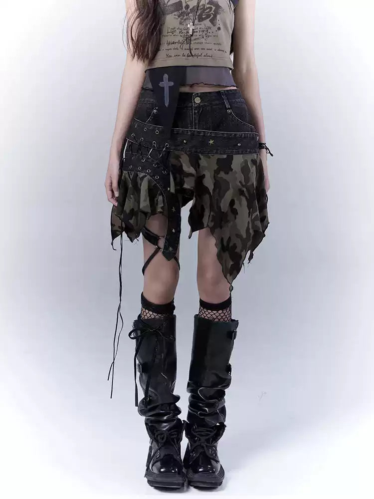 camouflage hottie strap denim skirt