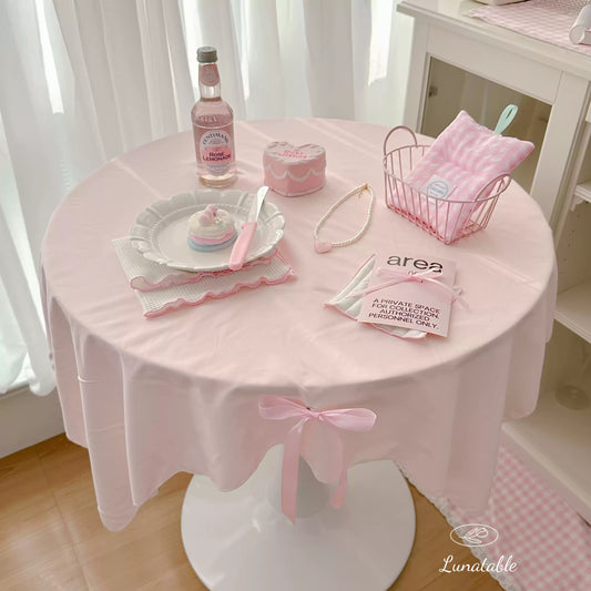 pink bow cream tablecloth